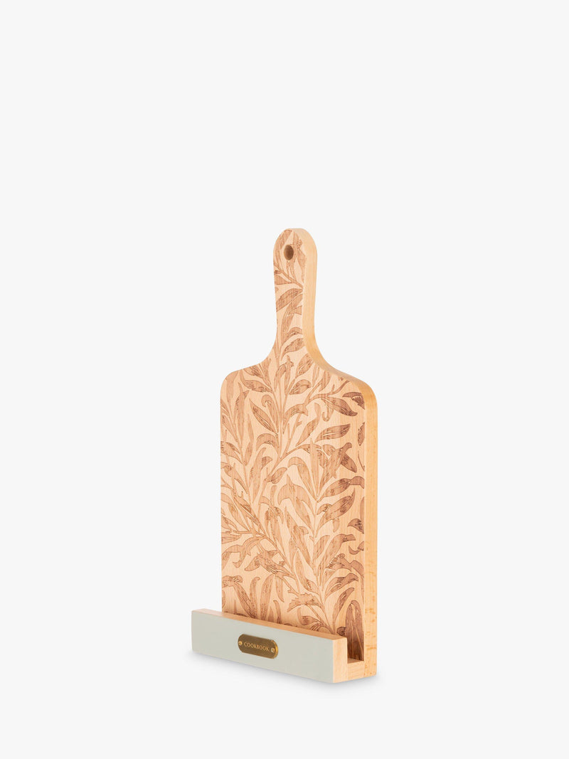 William Morris cookbook stand with Willow Boughs etching, collapsible beech wood (British brand)