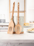 Beech wood kitchen utensils with William Morris design, set of two (British brand)