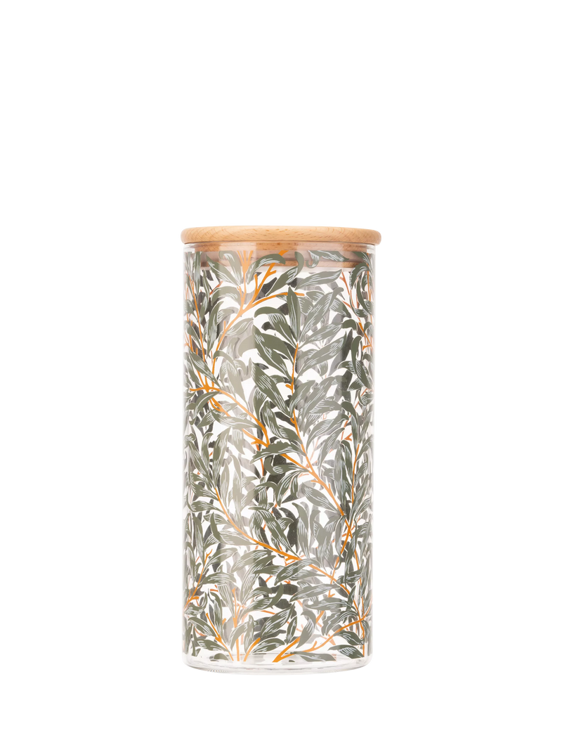 Glass canister with William Morris Larkspur print (British brand)
