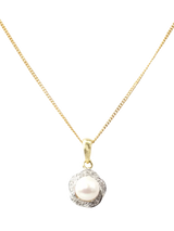 John Lewis E.W Adams 9ct Yellow Gold Diamond and Freshwater Pearl Swirl Pendant Necklace- Buy online at McGrocer