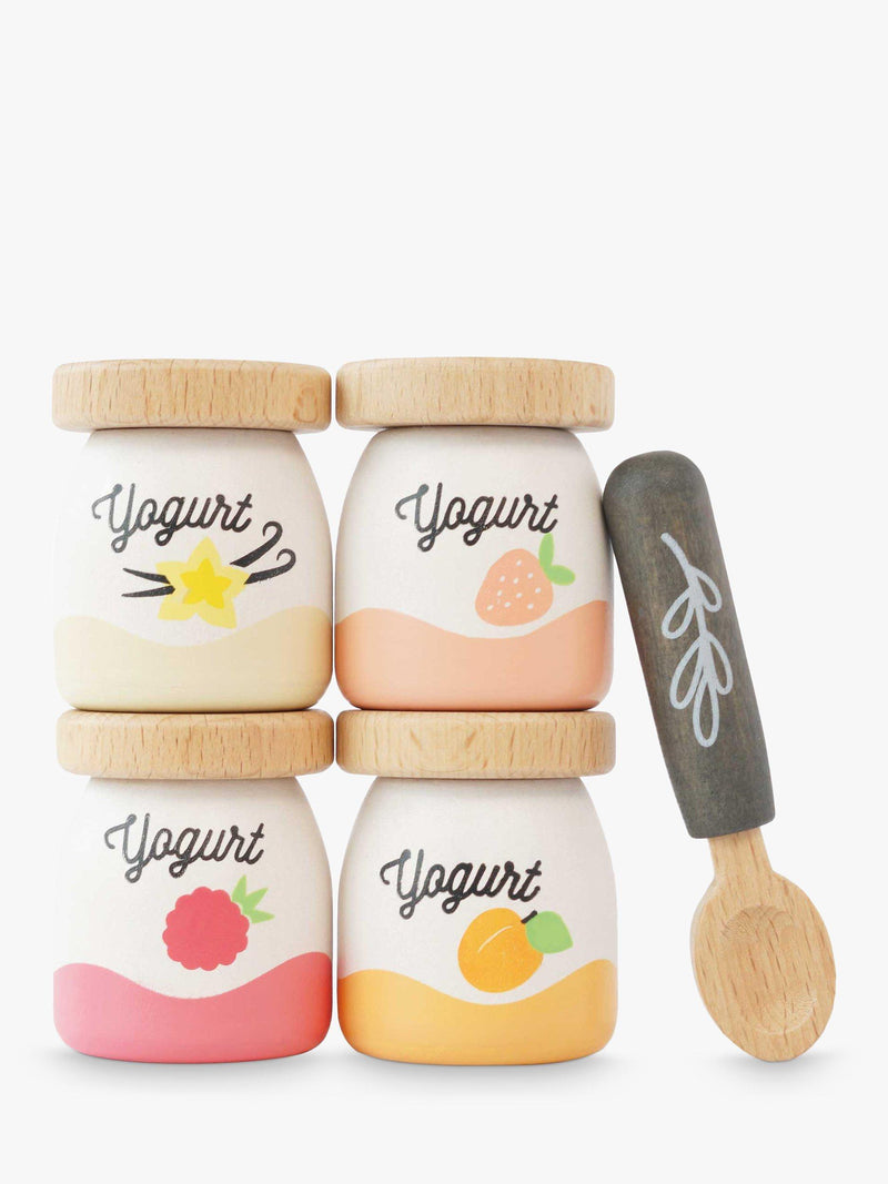 Mini Yogurt Play Food Set with Four Flavor Pots and Wooden Spoon