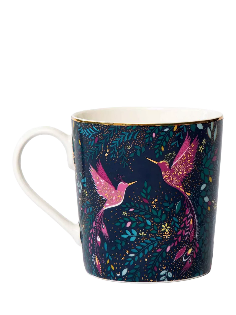 Sara Miller fine china mug Hummingbird Paradise navy 344ml - British product