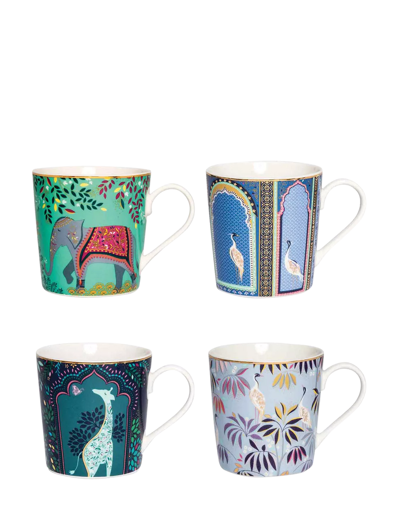 Sara Miller fine china mugs with 22ct gold detailing, set of 4, 344ml (British brand)