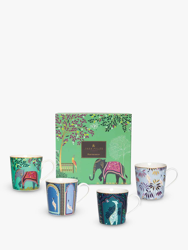 Sara Miller fine china mugs with 22ct gold detailing, set of 4, 344ml (British brand)