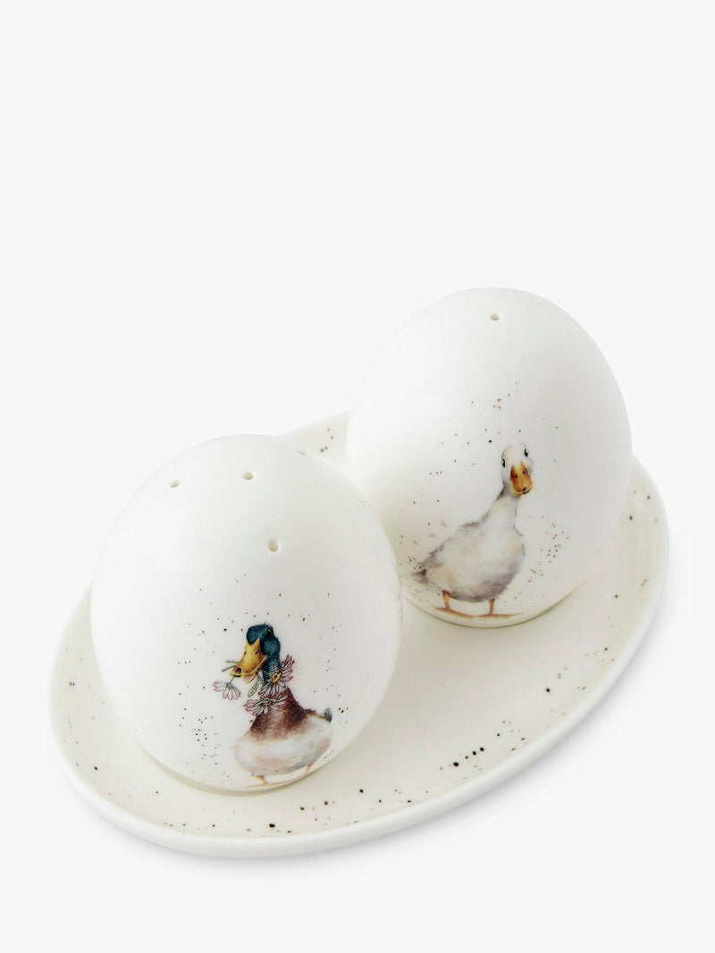 Wrendale Designs duck-themed fine bone china salt and pepper shaker set with oval tray (British brand)