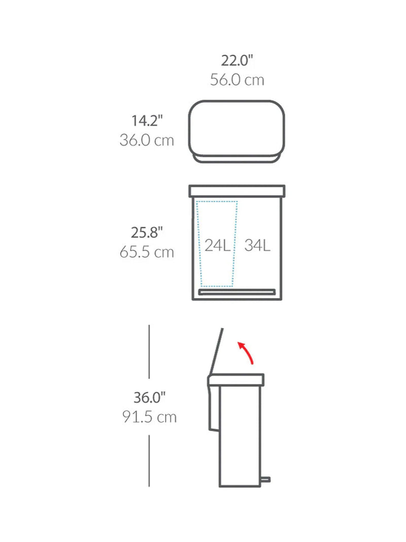 Simplehuman recycling pedal bin brushed stainless steel 58L, imported from the UK