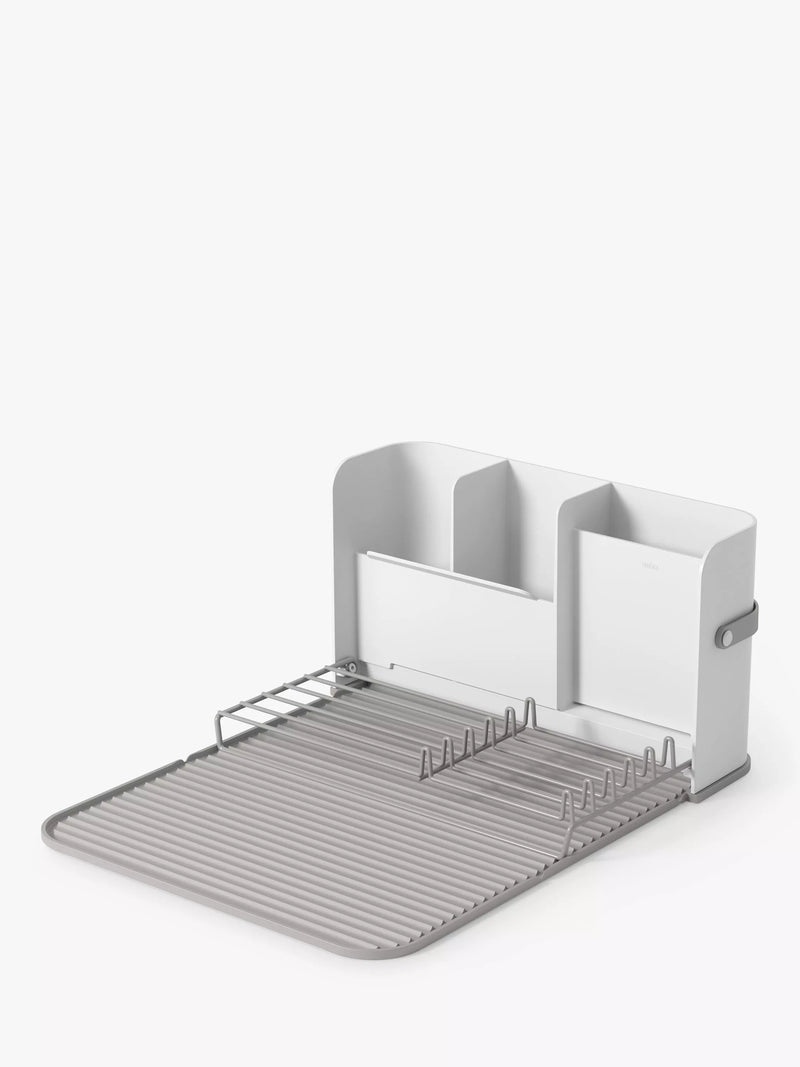 Umbra folding dish rack with cutlery sections and caddy base, white (British brand)