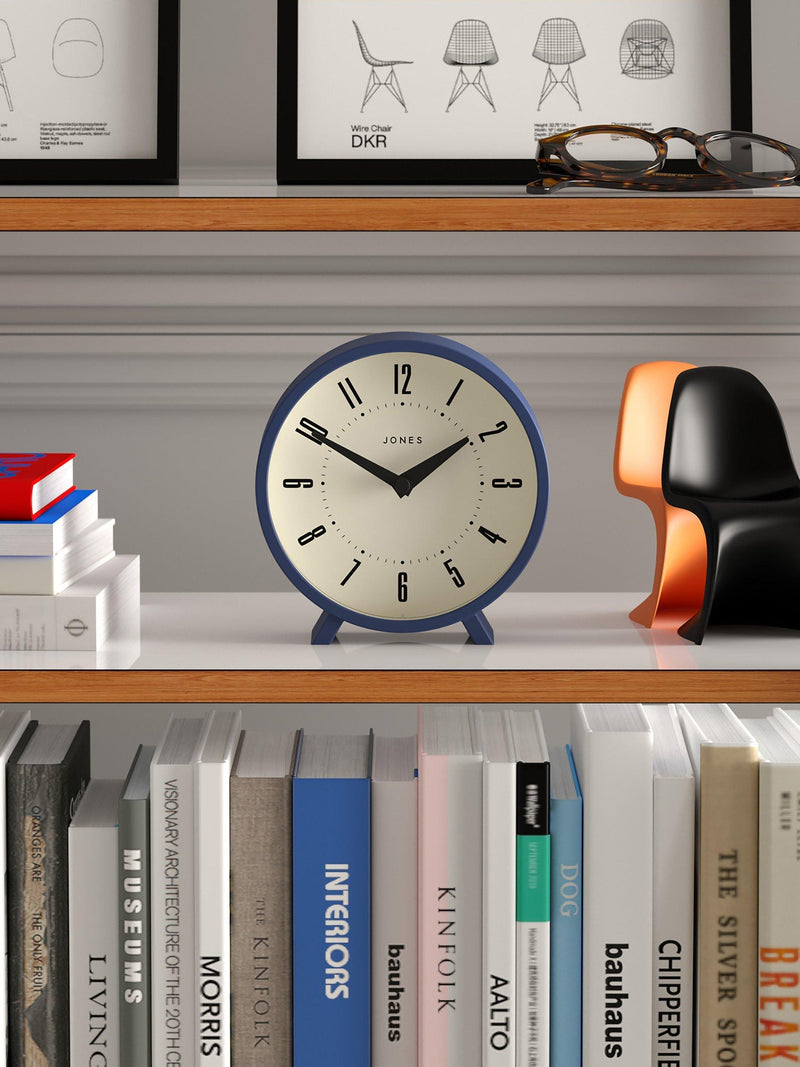 Jones Clocks Venus analogue mantel clock indigo blue, UK version