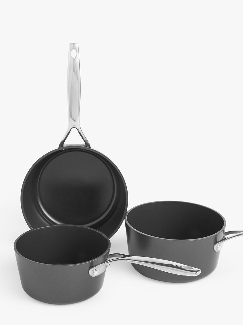 John Lewis aluminium ceramic non-stick saucepan set 3 piece, UK version