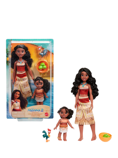 Moana og søster Simea dukkesett med Heihei-kylling og tilbehør, 5 deler