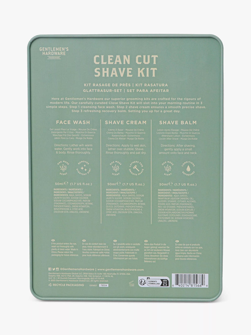 Gentlemen's Hardware Oak Moss scented shaving kit with reusable tin, UK version