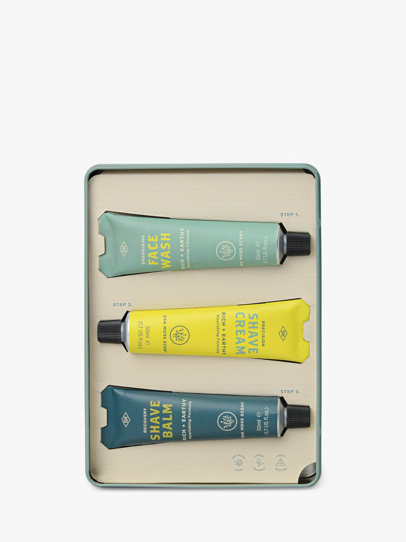 Gentlemen's Hardware Oak Moss scented shaving kit with reusable tin, UK version