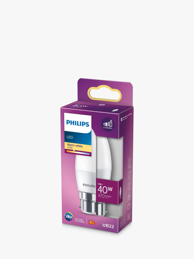 Philips LED candle bulb B22 5W warm white, imported from the UK