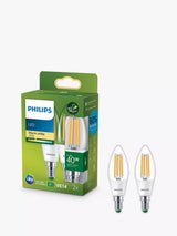 John Lewis Philips Ultra Efficient 2.3W E14 LED Candle Bulb, Pack of 2, White/Clear- Buy online at McGrocer
