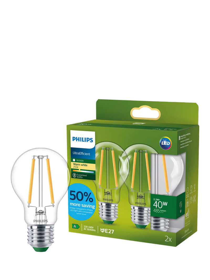 Philips LED bulb 2.3W warm white pack of 2 (British brand)