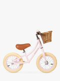 Banwood balance bike with wicker basket and bell, imported from the UK