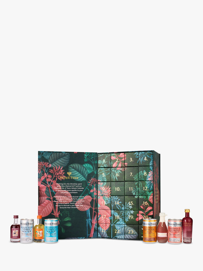 24-Door Gin and Tonic Advent Calendar with 12 Mini Bottles and 12 Mixers