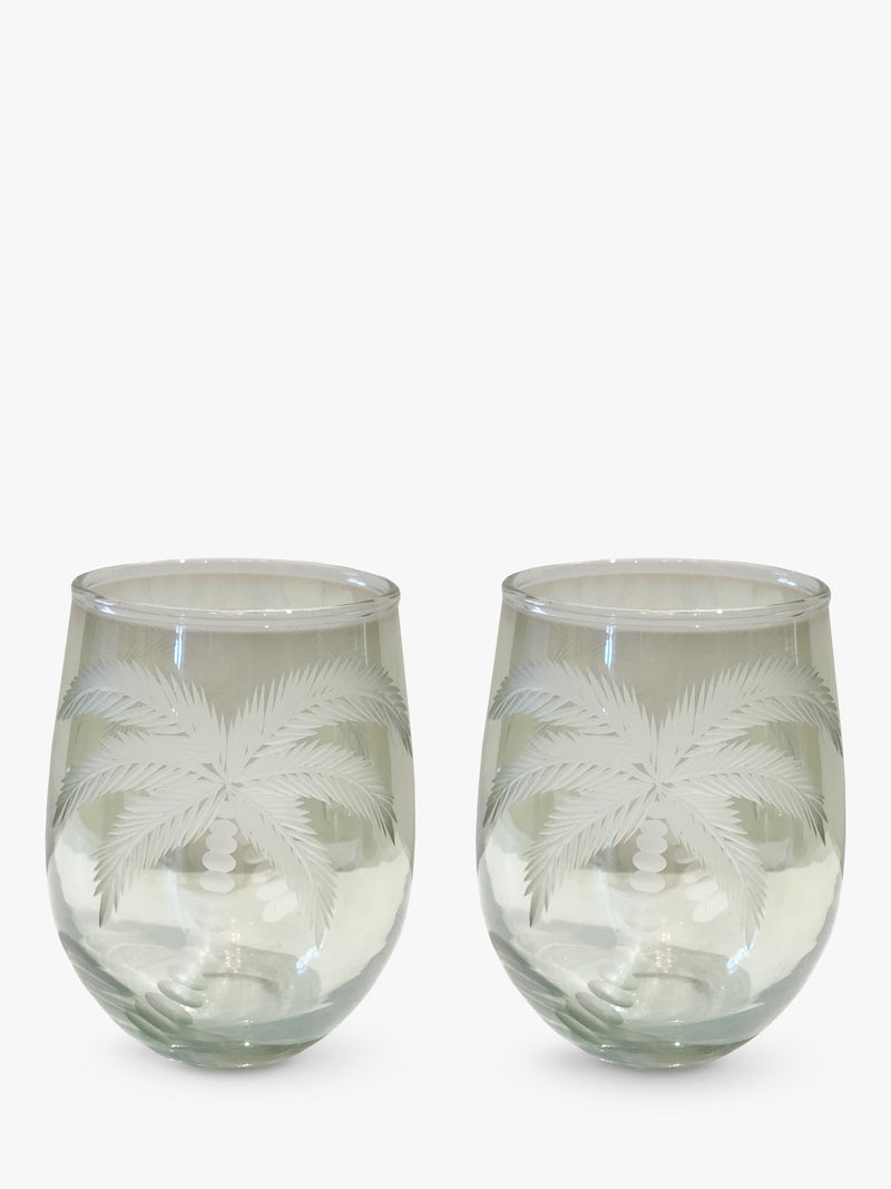 Culinary Concepts palm etched glass tumblers, set of 2, 450ml - British product