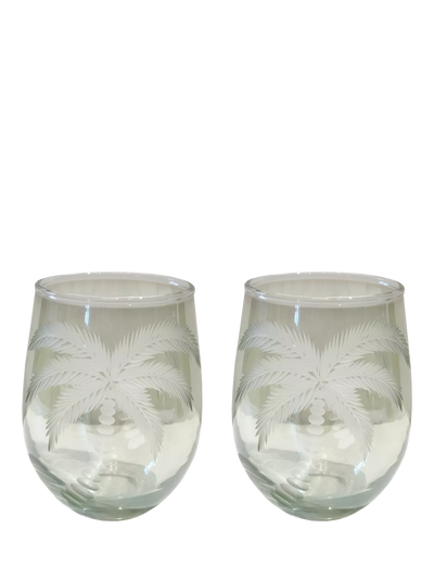 John Lewis Palm Etched Glass Tumblers, Set of 2, 450ml, Green- Buy online at McGrocer