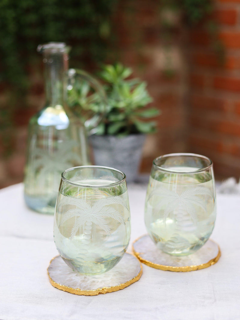 Culinary Concepts palm etched glass tumblers, set of 2, 450ml - British product