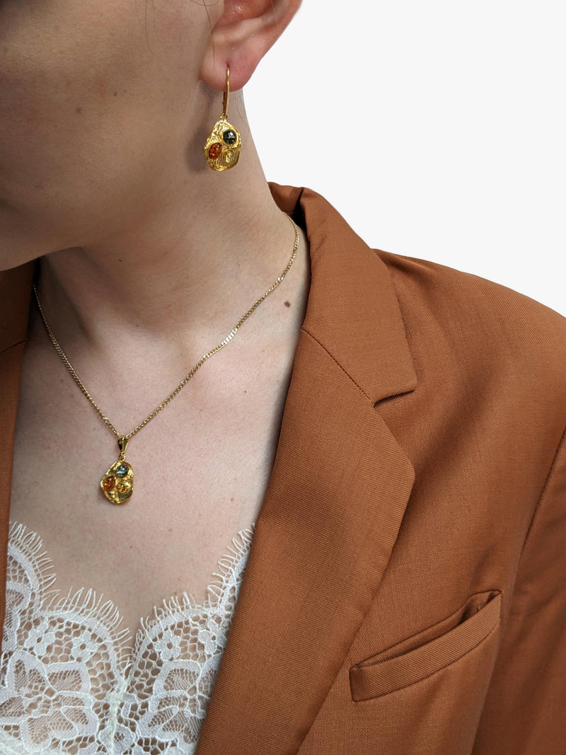 Be-Jewelled amber drop earrings gold plated multicolour, UK version