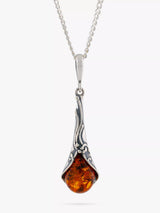 John Lewis Be-Jewelled Baltic Amber Art Nouveau Drop Pendant Necklace, Silver- Buy online at McGrocer