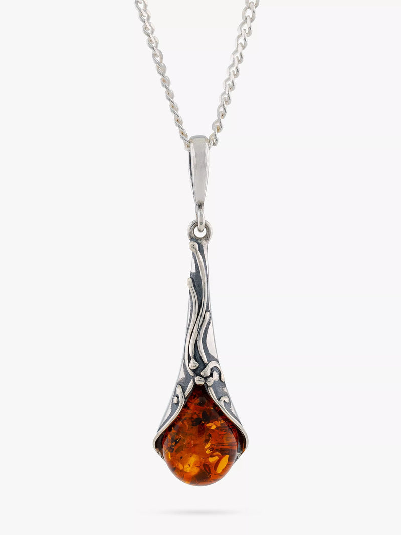 Be-Jewelled Baltic Amber pendant necklace silver, imported from the UK