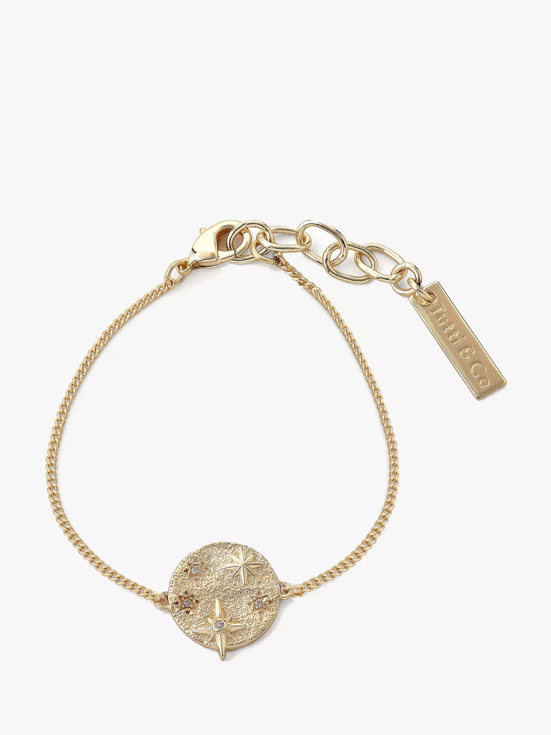 Tutti Destiny cubic zirconia star disc chain bracelet gold, UK version