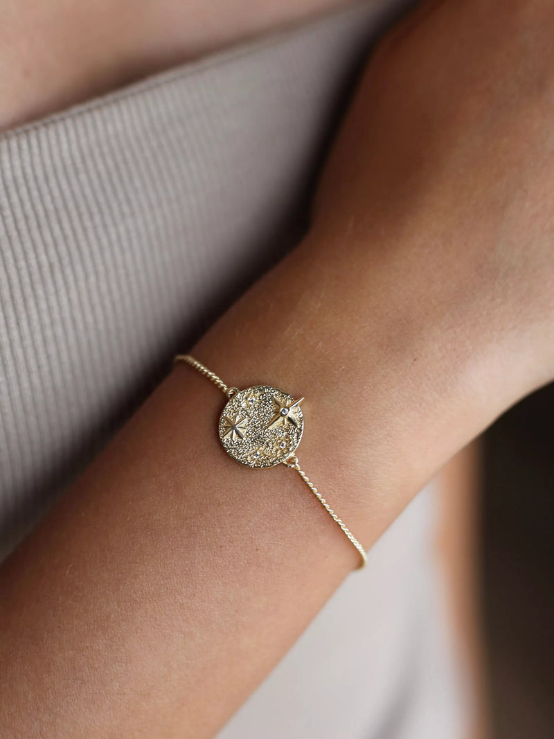 Tutti Destiny cubic zirconia star disc chain bracelet gold, UK version