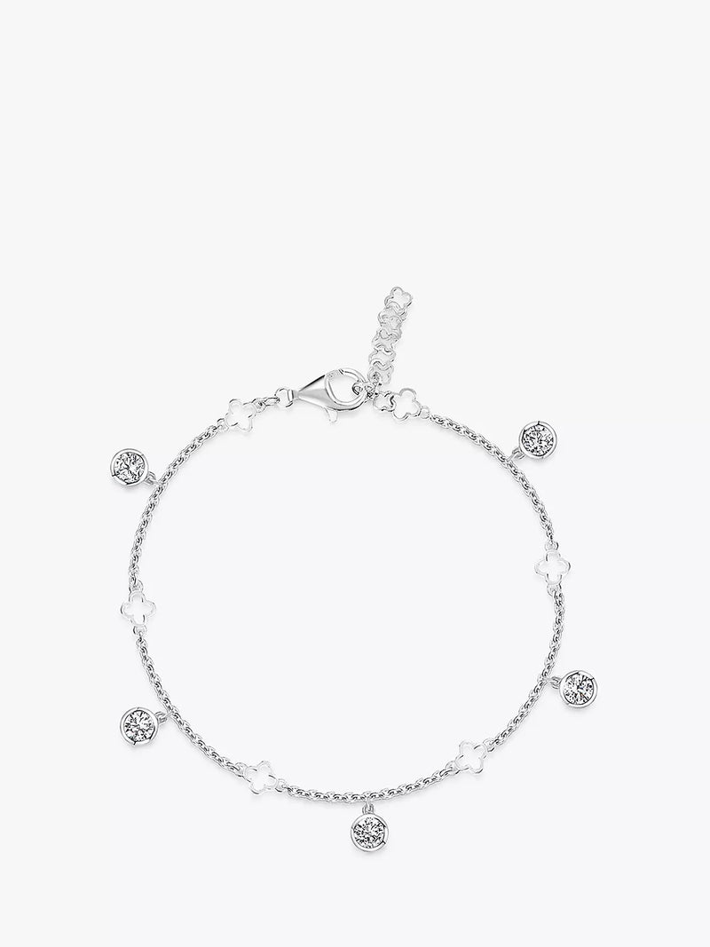 Jools by Jenny Brown clover charm bracelet silver cubic zirconia - British product