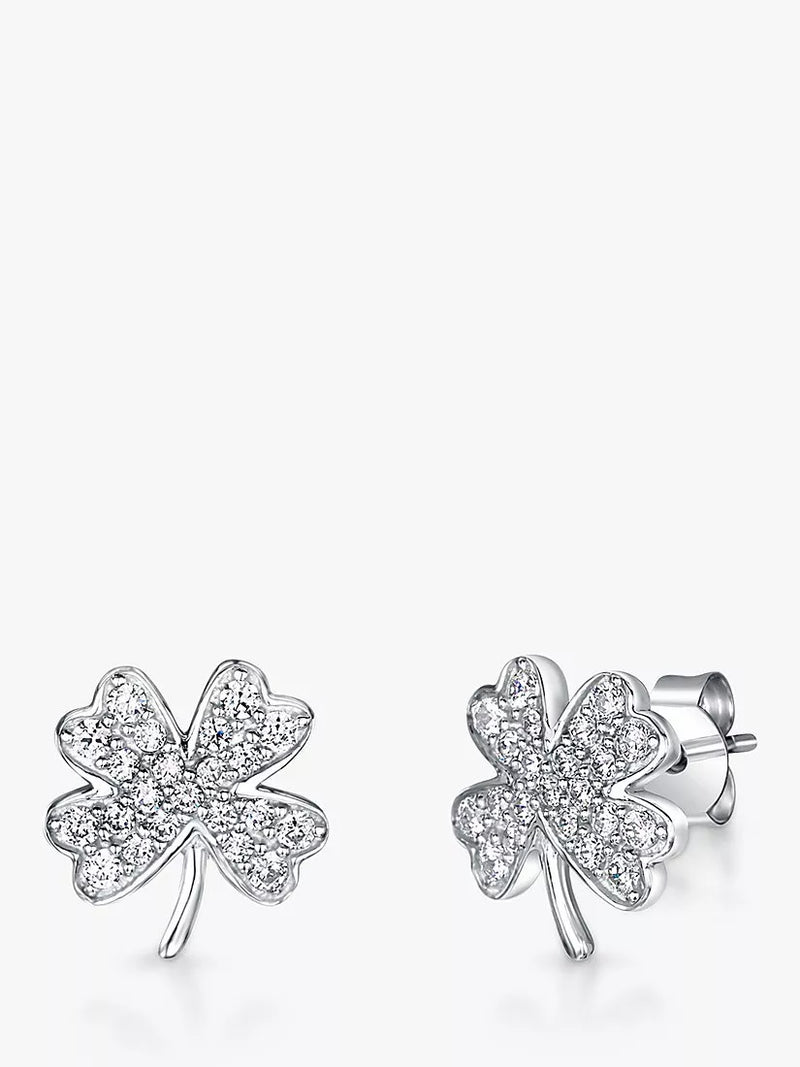 Jools 4 leaf clover cubic zirconia stud earrings, imported from the UK