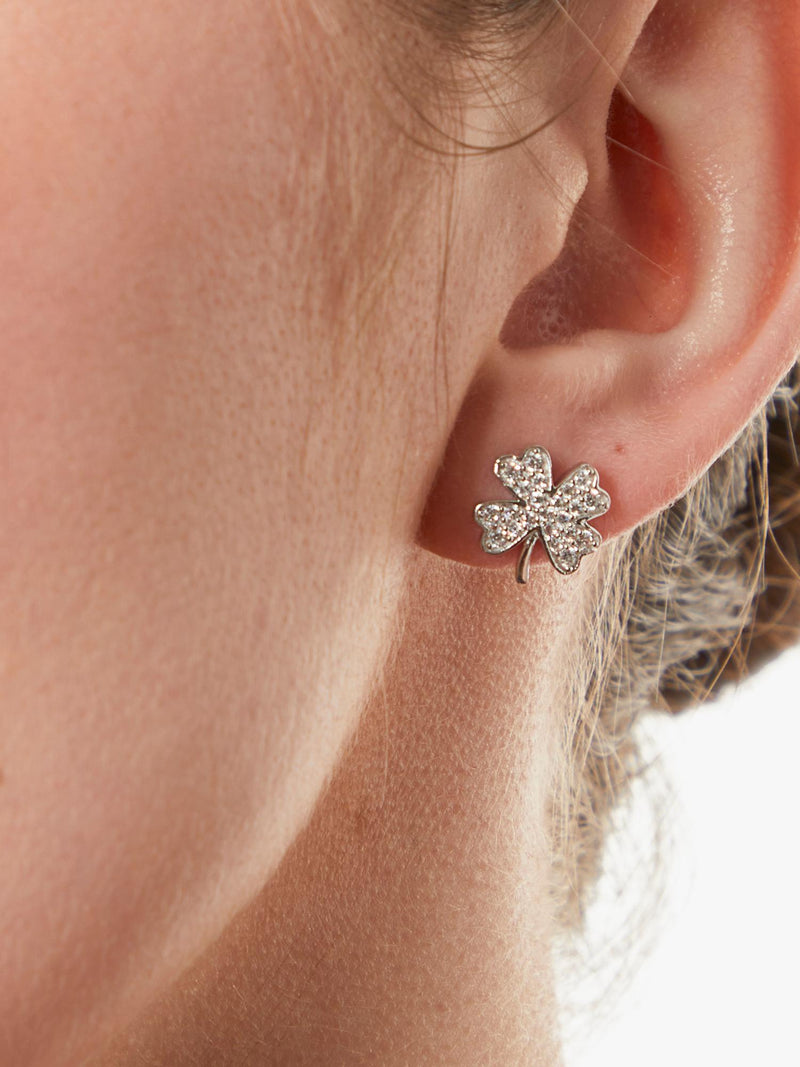 Jools 4 leaf clover cubic zirconia stud earrings, imported from the UK