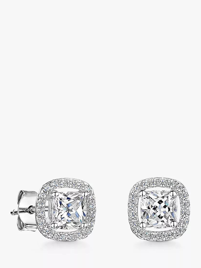 Jools by Jenny Brown cubic zirconia cushion halo stud earrings - British product