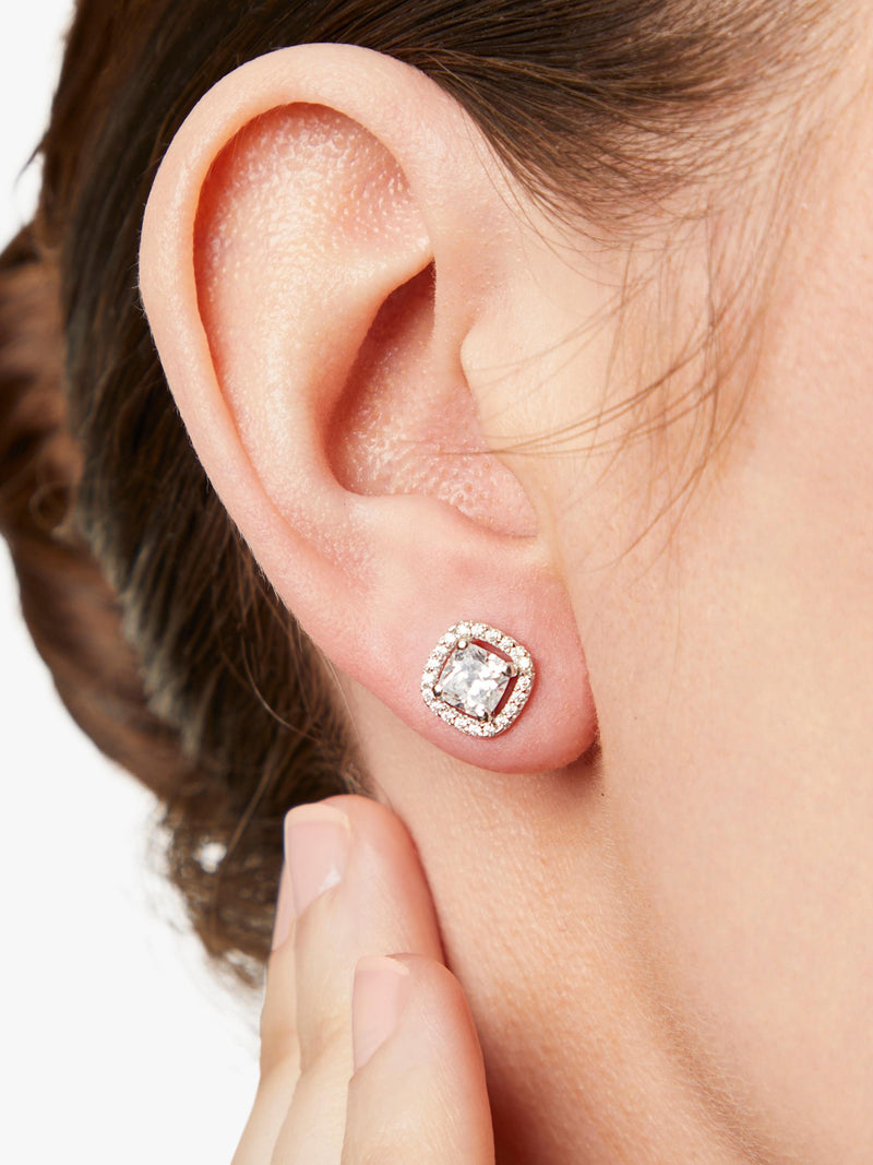Jools by Jenny Brown cubic zirconia cushion halo stud earrings - British product