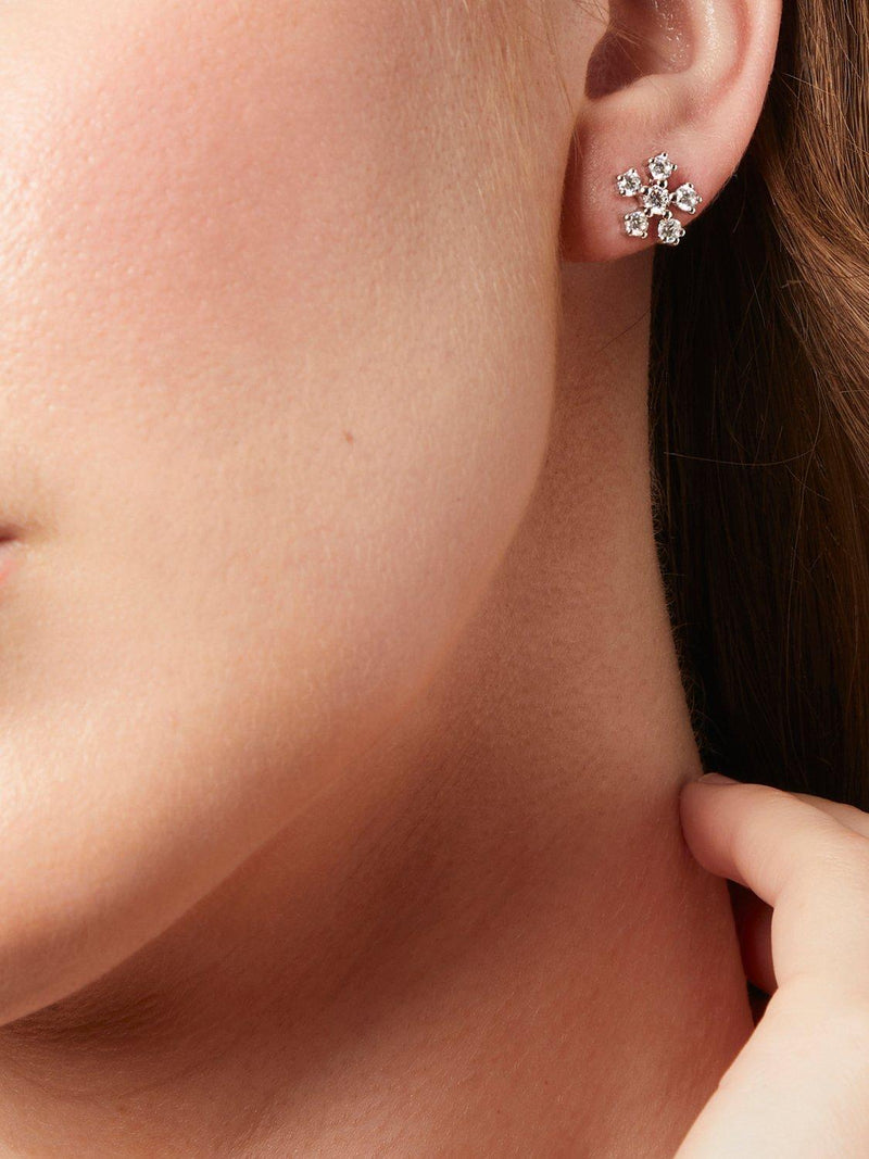 Jools by Jenny Brown snowflake cubic zirconia stud earrings silver, UK version