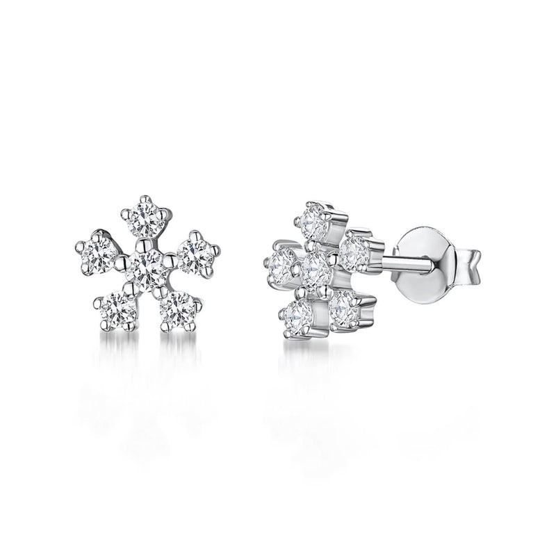Jools by Jenny Brown snowflake cubic zirconia stud earrings silver, UK version