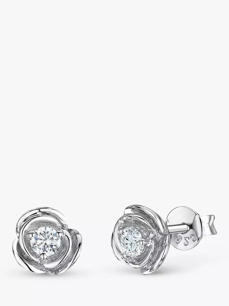 Jools by Jenny Brown cubic zirconia rose stud earrings silver (British brand)