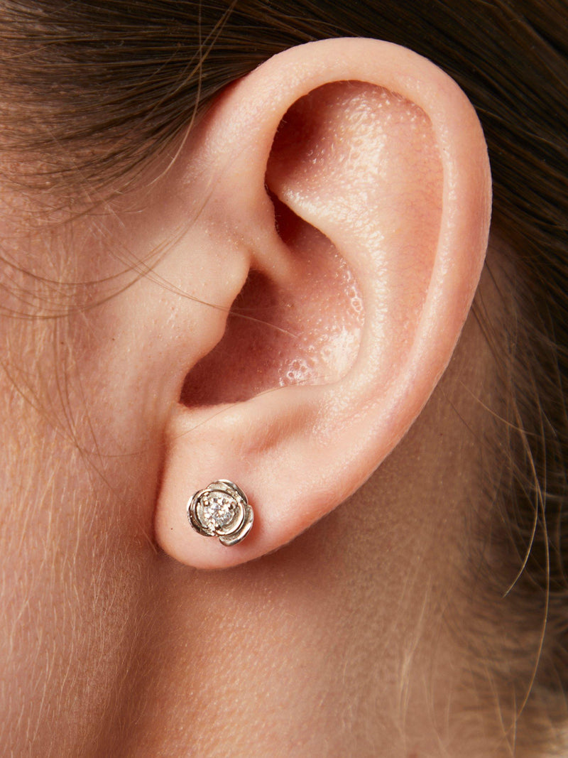 Jools by Jenny Brown cubic zirconia rose stud earrings silver (British brand)
