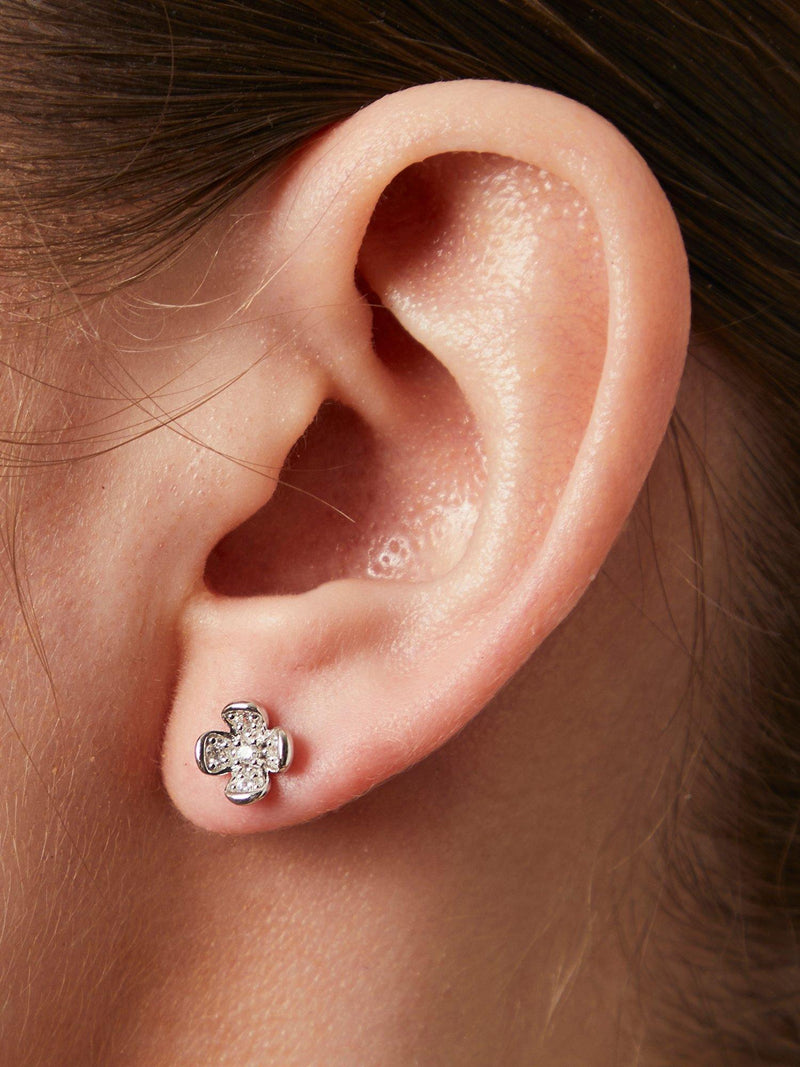 Jools cubic zirconia petal stud earrings 7.5mm, imported from the UK