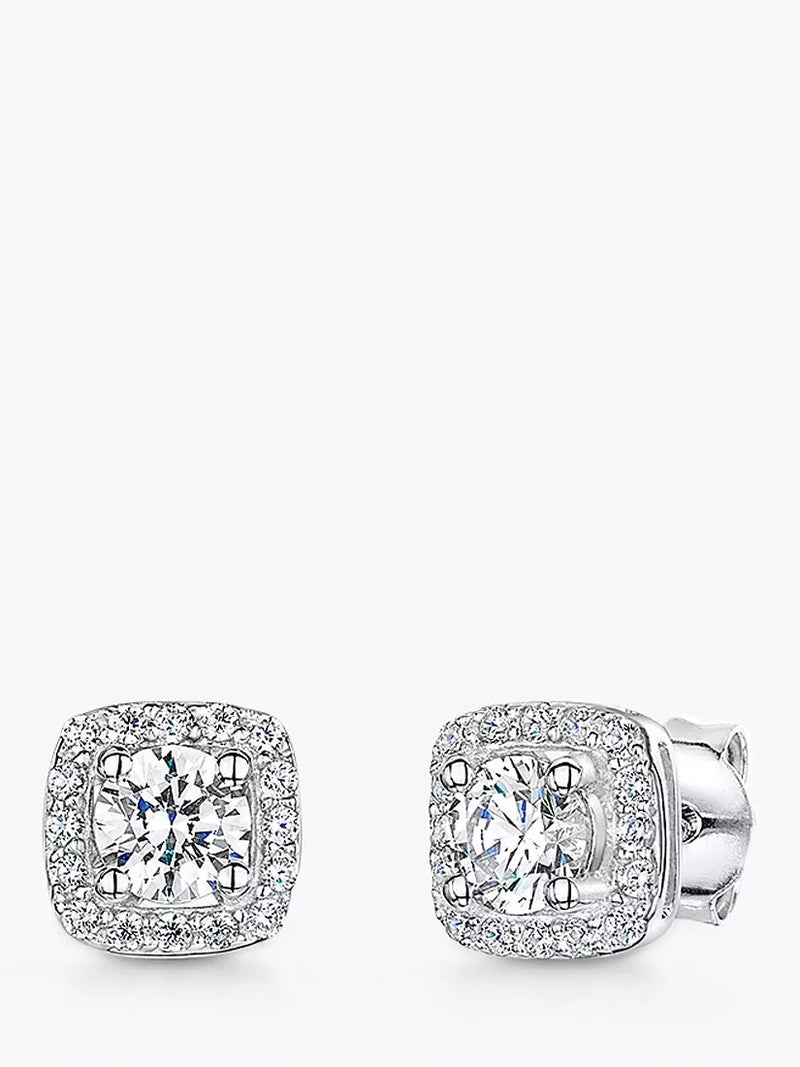 Jools by Jenny Brown silver cubic zirconia square halo stud earrings, UK version