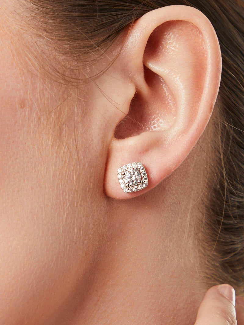 Jools by Jenny Brown silver cubic zirconia square halo stud earrings, UK version