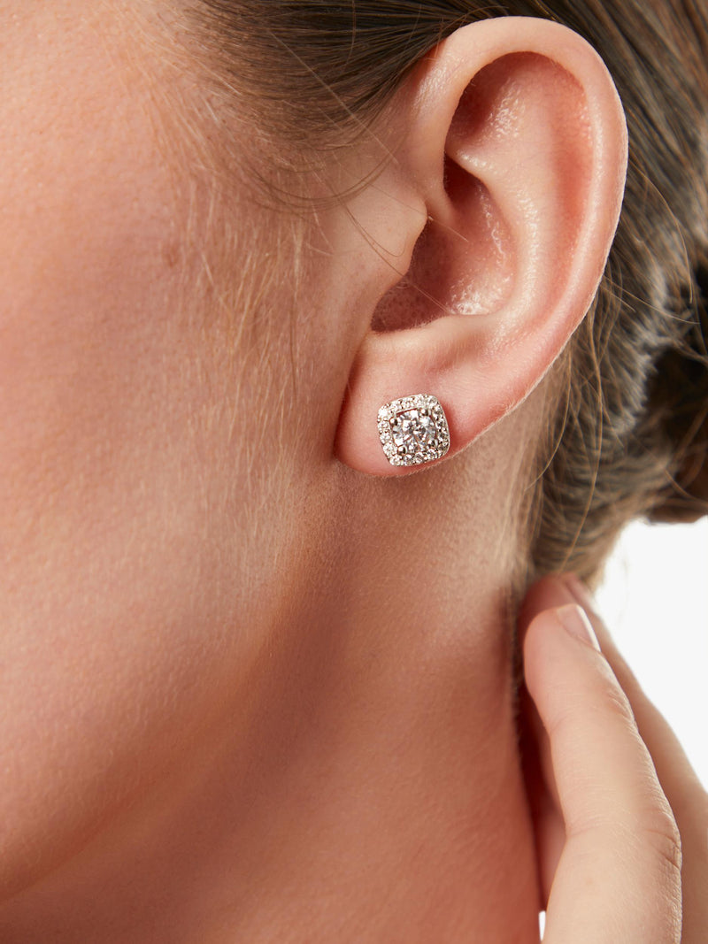 Jools by Jenny Brown silver cubic zirconia square halo stud earrings, UK version