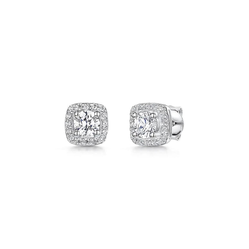 Jools by Jenny Brown silver cubic zirconia square halo stud earrings, UK version