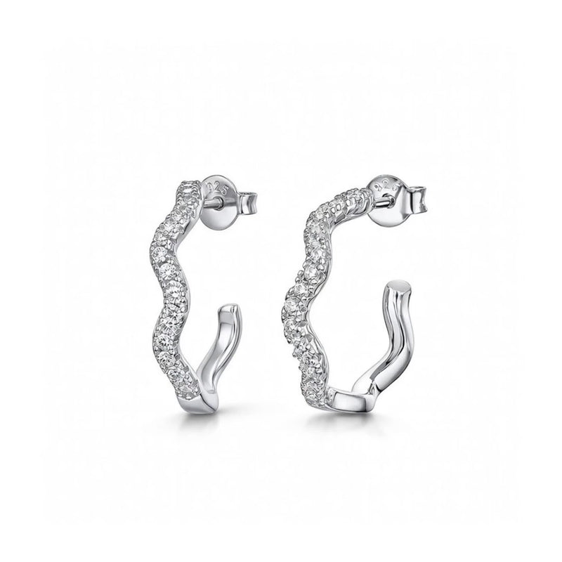Jools by Jenny Brown cubic zirconia wavy hoop earrings 3cm, imported from the UK