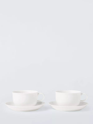 Bone China Cup and Saucer Set, 280ml, White, Set of 2