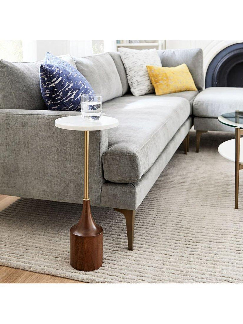 West Elm Hudson side table with marble top and walnut base, UK version