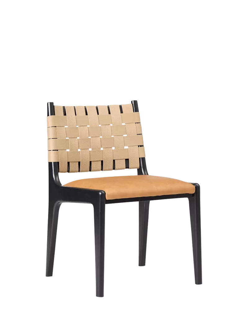 West Elm Dunham dining chair with leather and fabric - British product