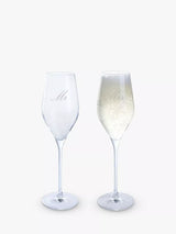 John Lewis Dartington Crystal Wine & Bar Mr & Mrs Engraved Prosecco Glass Flutes, Set of 2, 260ml, Clear- Buy online at McGrocer