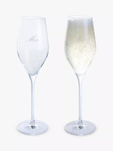 John Lewis Dartington Crystal Wine & Bar Mrs & Mrs Engraved Prosecco Glass Flutes, Set of 2, 260ml, Clear- Buy online at McGrocer