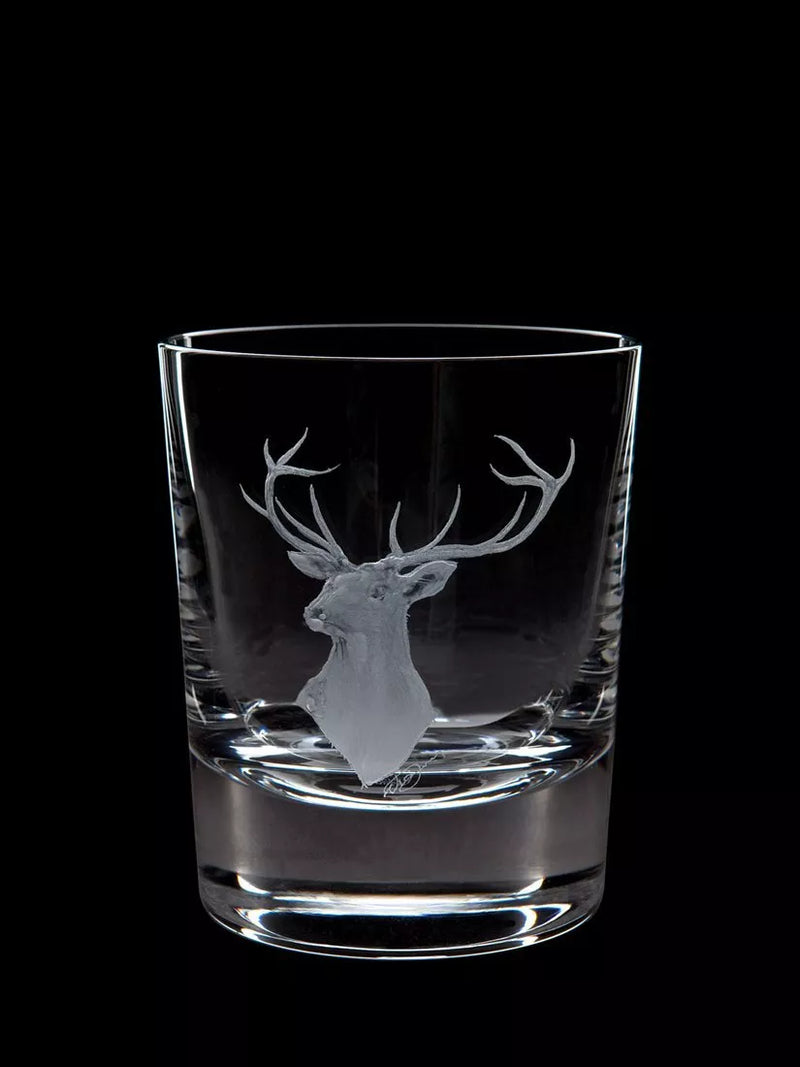 Hand-Engraved Glass Tumbler with Red Stag Design 300ml